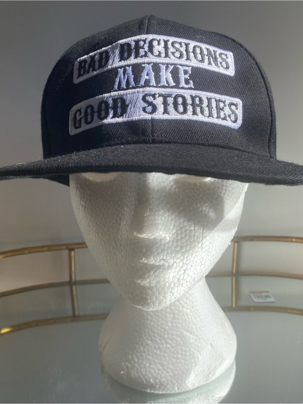 Funny saying cap Bad Decisions Make Good Stories flat bill snap back hat unisex